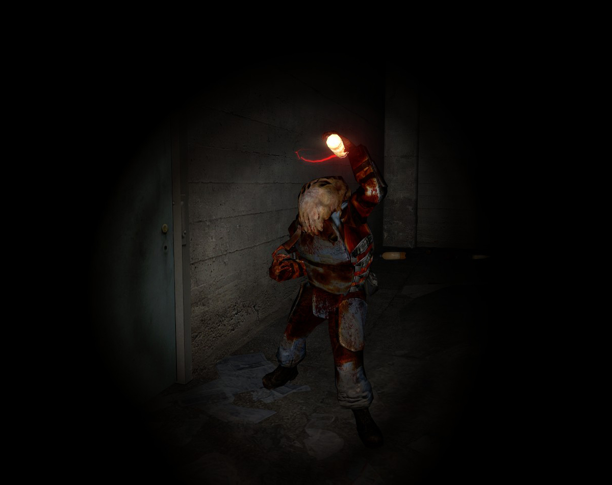 Một Zombine ôm trong tay một quả lựu đạn tại hầm City 17